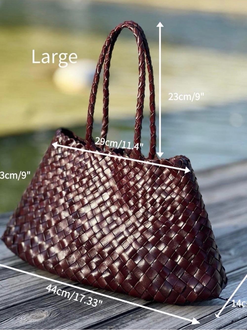 Woven Leather Tote Bag - Dark Brown - Picture 3 of 6